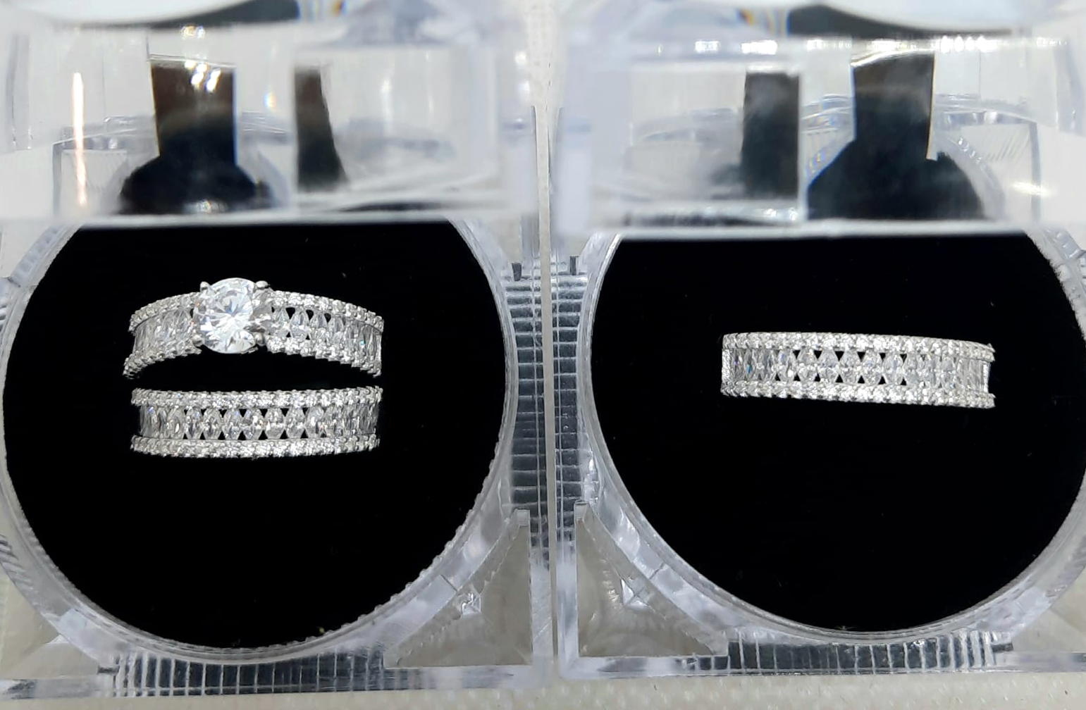 Silver His and Her Wedding Set